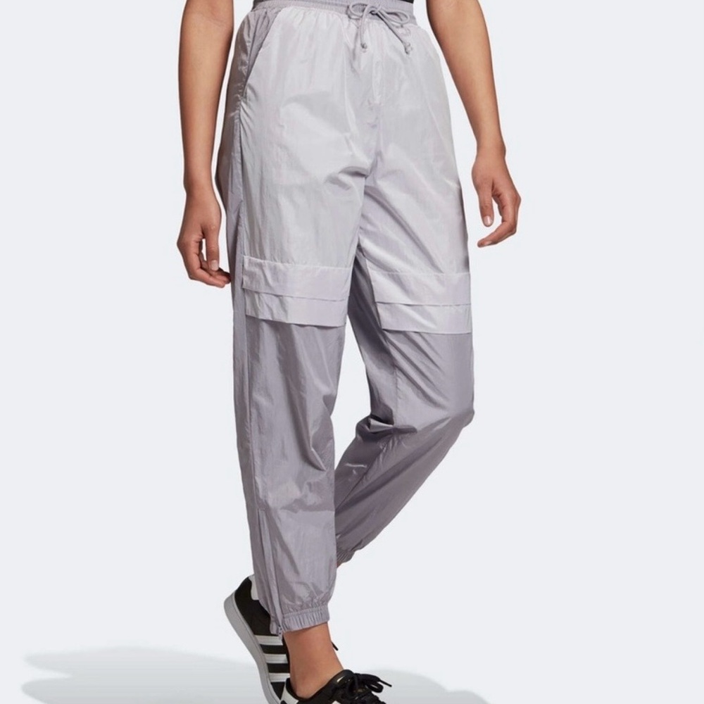 Adidas Athletic Lined Performance Windbreaker Track Pants Womens S Silver Gray